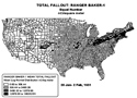 Fallout map showing fallout from nuclear test Ranger Baker.